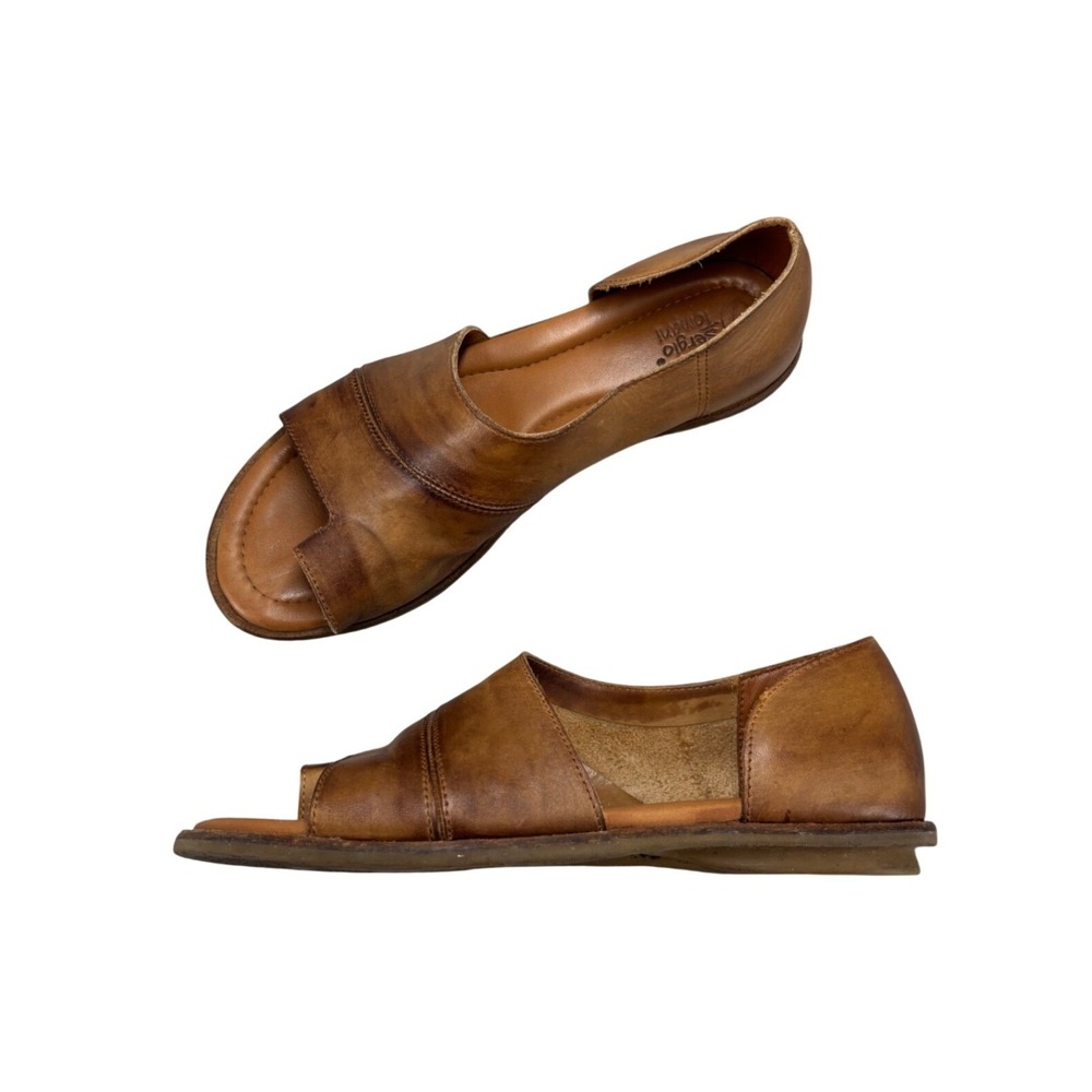 Sergio Tomani Adrian Sandals Camel Brown Leather Toe Loop Flat Women's EU 39
